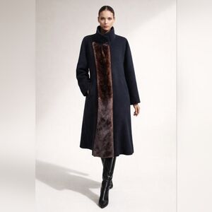 Hilary Radley Black Women's Alpaca Coat Superfine Black Overcoat mink fur Size 4